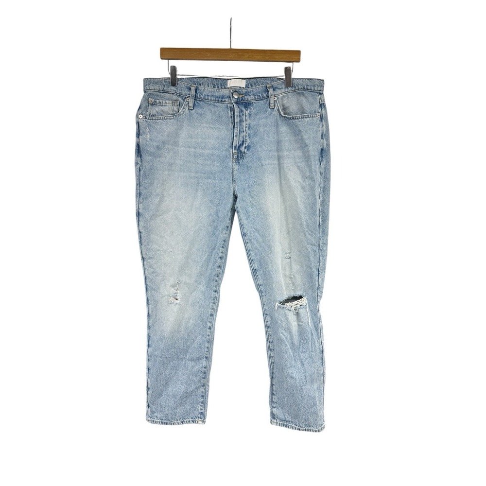 7 For All Mankind Josefina Medium Light Wash Distressed Boyfriend Jeans Women 32